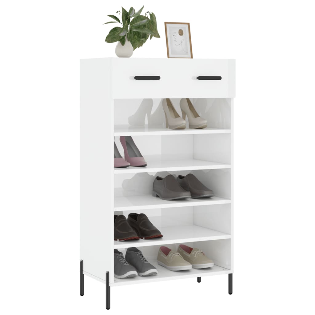 Shoe Cabinet High Gloss White 60x35x105 cm Engineered Wood